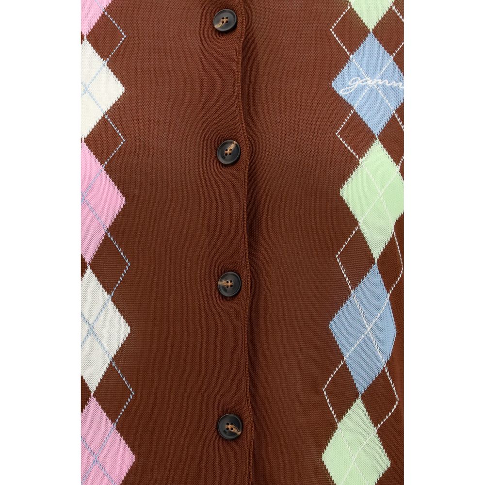 Cardigan by Ganni for women in cotton brown & patterned features a nuanced silhouette with a refined and nuanced detailing for a sophisticated look.