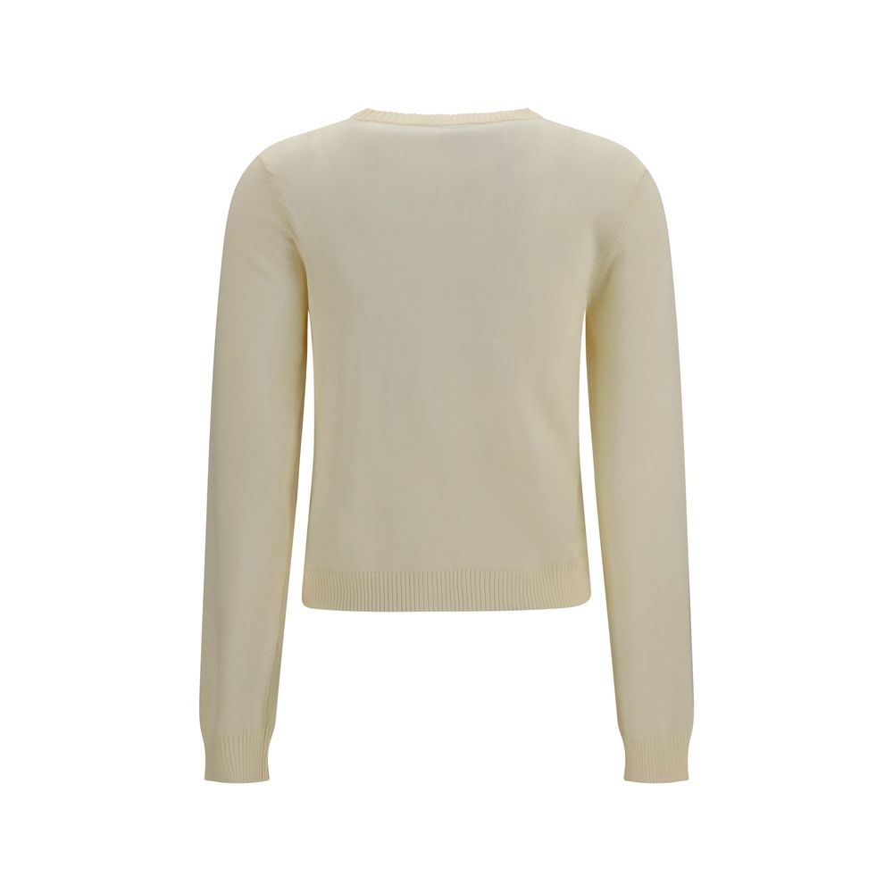 Cardigan by Ganni for women in cotton beige & patterned presents a textural silhouette, artfully finished with a textural round neckline and for a sophisticated, textural look.