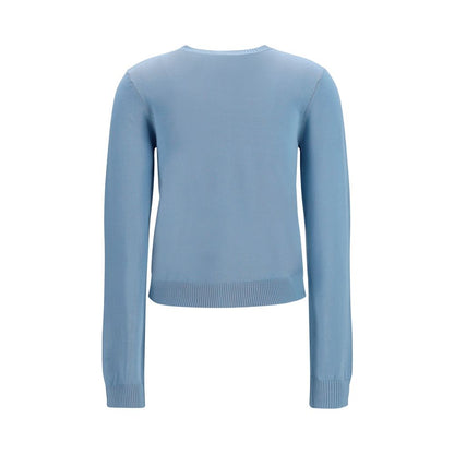 Cardigan by Ganni for women in cotton blue & patterned showcases a captivating silhouette, artfully detailed with a captivating and round neckline for a truly sophisticated captivating look.