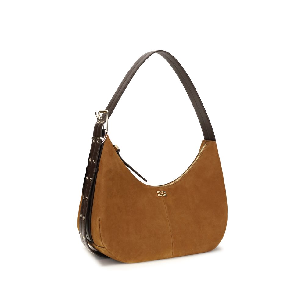 Shoulder Bag by Ganni for women in polyester suede leather brown & signature features a effortless chic silhouette with a secure zipper, ample , and versatile shoulder-strap & adjustable-strap for a effortless chic finish.
