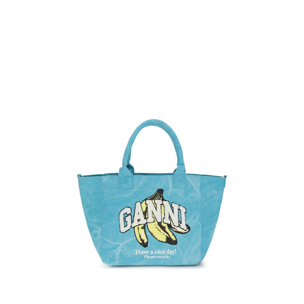 Ganni Cotton Shoulder Tote Bag - Blue Print