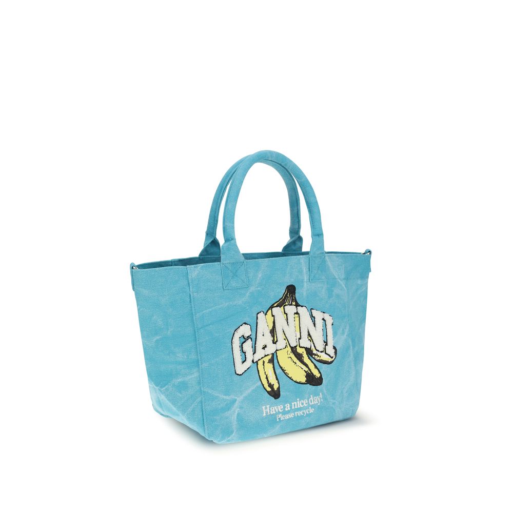 Ganni Cotton Shoulder Tote Bag - Blue Print