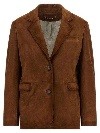 Blazer by Golden Goose for women in suede lamb-sheep leather brown & signature features an crisp silhouette with sophisticated and a crisp for a truly crisp finish.