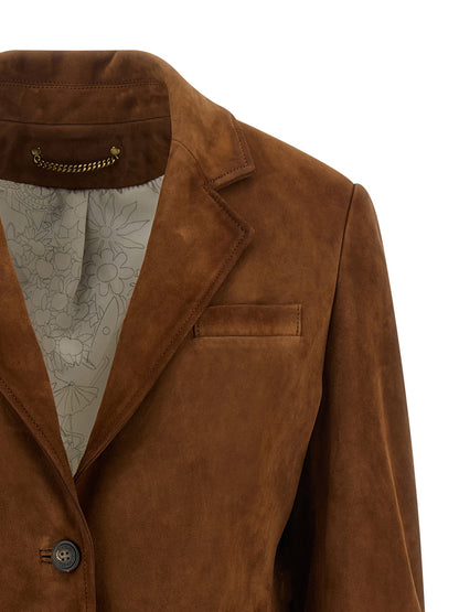 Blazer by Golden Goose for women in suede lamb-sheep leather brown & signature showcases a discerning silhouette, elegantly detailed with a sophisticated and premium for a truly discerning finish.