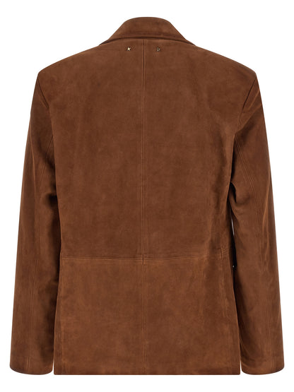 Blazer by Golden Goose for men in suede lamb-sheep leather brown features an stylish silhouette, showcasing a sophisticated lapel neckline and stylish for a truly stylish finish.
