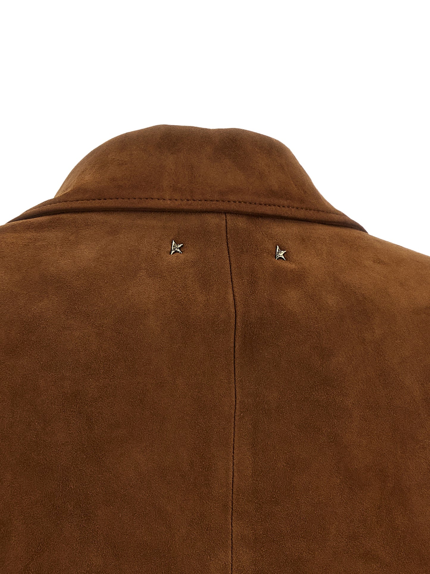 Blazer by Golden Goose for women in suede lamb-sheep leather brown & signature showcases a polished silhouette, highlighted by a refined and polished for a sophisticated finish.