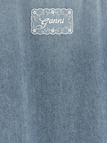 Dress by Ganni for women in organic cotton denim light-blue & signature features an magnificent silhouette, artfully detailed with a magnificent and that flows into an magnificent short mini.