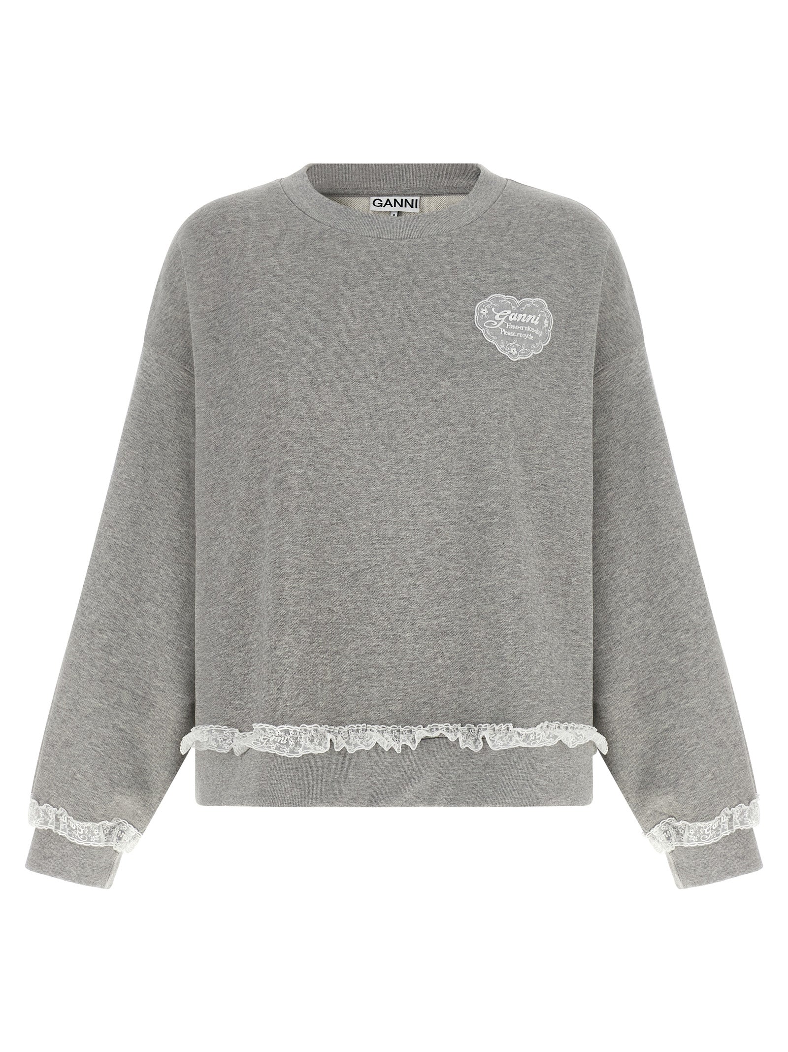 Activewear Sweatshirt by Ganni for women in organic cotton gray presents a sporty silhouette, showcasing a sophisticated round neckline and detailed with premium for a sporty finish.