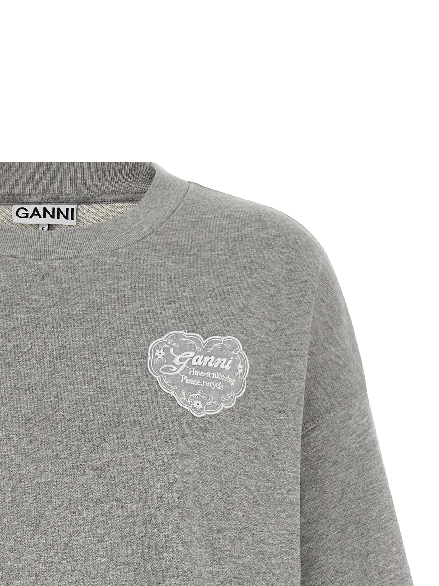 Activewear Sweatshirt by Ganni for women in organic cotton gray presents a ergonomic silhouette, showcasing a sophisticated round neckline and detailed with premium for a ergonomic finish.