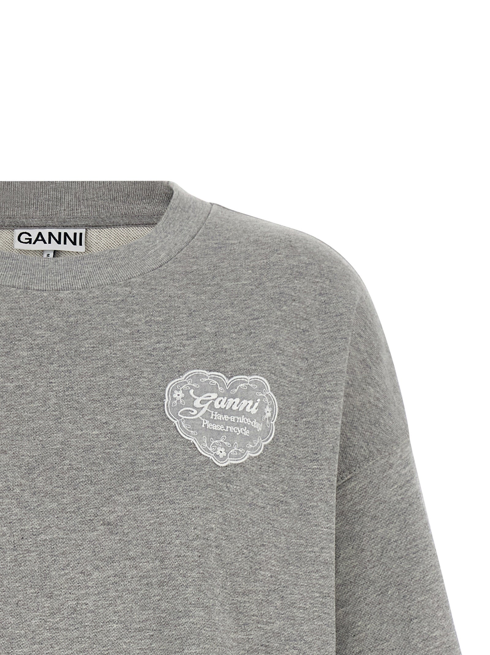 Activewear Sweatshirt by Ganni for women in organic cotton gray presents a ergonomic silhouette, showcasing a sophisticated round neckline and detailed with premium for a ergonomic finish.