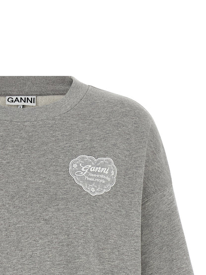 Activewear Sweatshirt by Ganni for women in organic cotton gray presents a ergonomic silhouette, showcasing a sophisticated round neckline and detailed with premium for a ergonomic finish.
