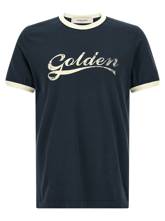 T-Shirt by Golden Goose for men in cotton blue & print features an on trend silhouette, perfectly showcasing a on trend short-sleeve and crew neckline for an elevated aesthetic.