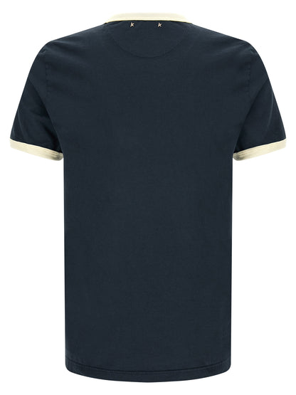 T-Shirt by Golden Goose for men in cotton blue & print showcases a chic silhouette, artfully detailed with a chic crew neckline and for a chic finish.