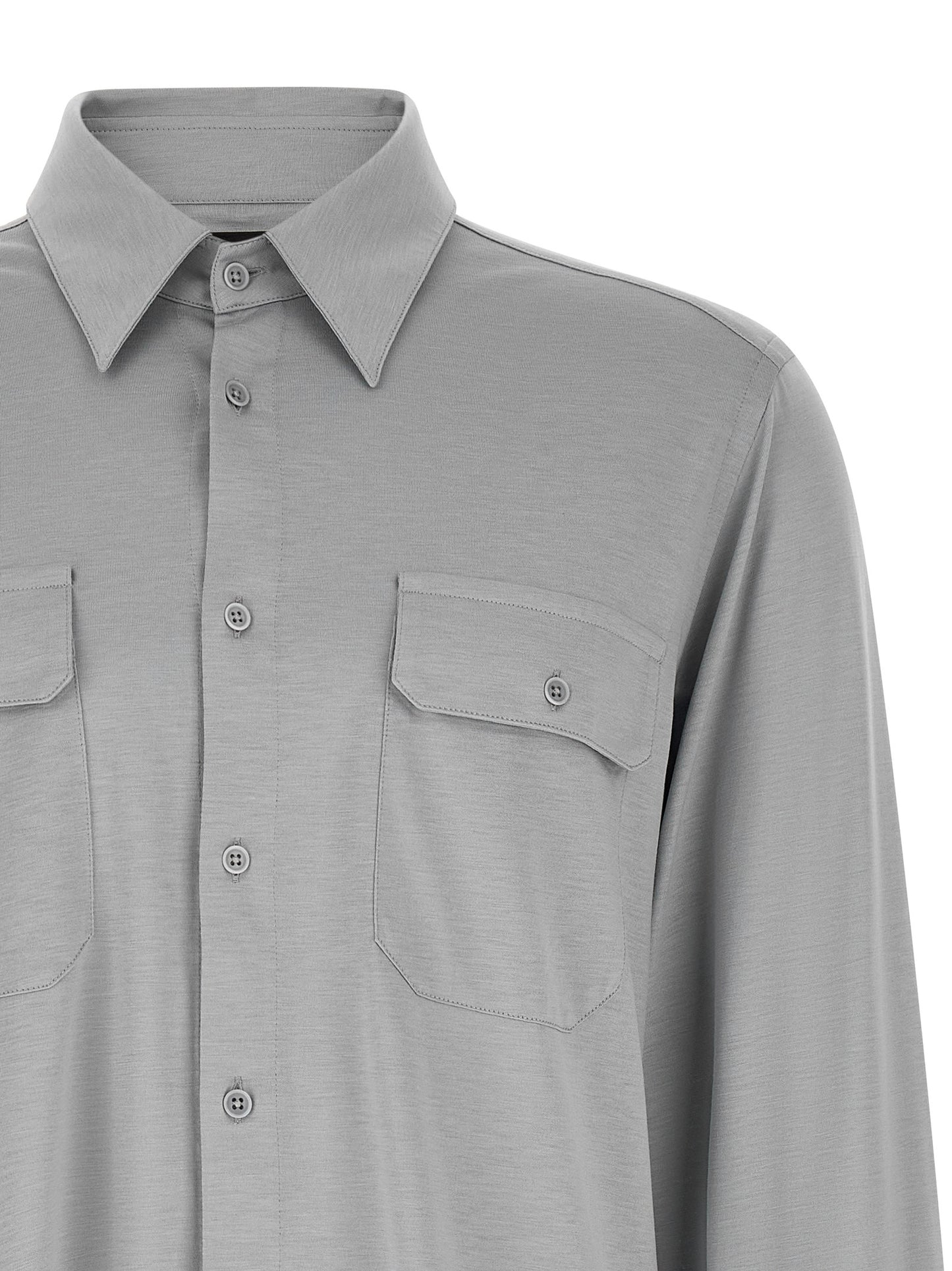 Shirt by Tom Ford for men in cotton & silk gray features an polished silhouette, showcasing a sophisticated and detail for a truly polished finish.
