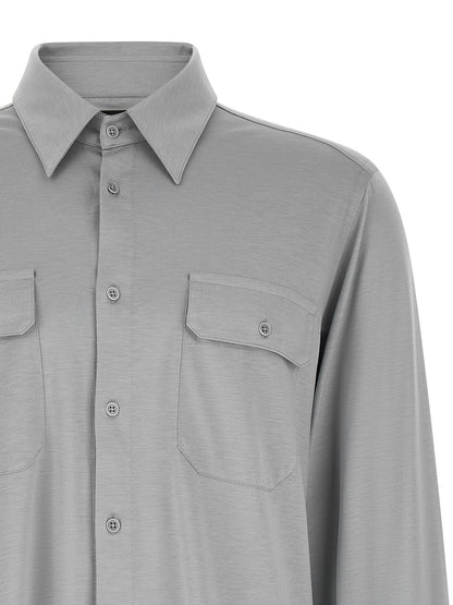 Shirt by Tom Ford for men in cotton & silk gray features an polished silhouette, showcasing a sophisticated and detail for a truly polished finish.