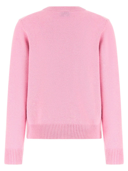 Cardigan by Ganni for women in polyamide wool multicolor, pink, patterned & signature features an crisp silhouette, showcasing a sophisticated crew neckline and detail for a truly crisp finish.
