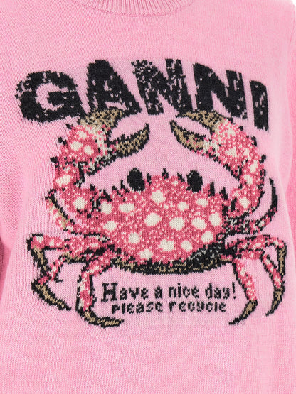 Cardigan by Ganni for women in polyamide wool multicolor, pink, patterned & signature features an impeccable silhouette, showcasing a sophisticated and detail for a truly impeccable finish.