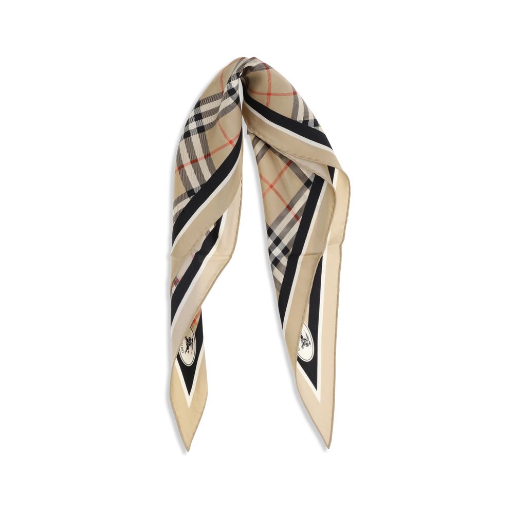 Scarf by Burberry for women in silk twill beige & patterned features a snug silhouette, perfectly showcasing the elegant drape and premium finish of the Silk Twill Scarf.