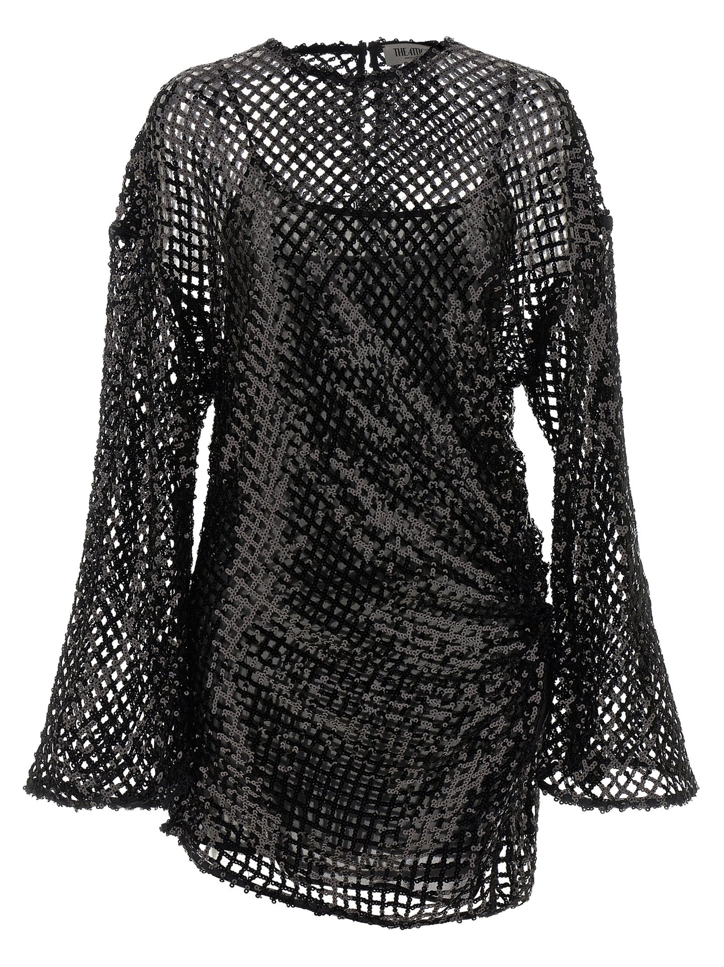 Dress by The Attico for women in polyester sequins black & transparent features an cute silhouette, detailed with a long-sleeve and crew split neckline that elegantly flows into a cute short mini.