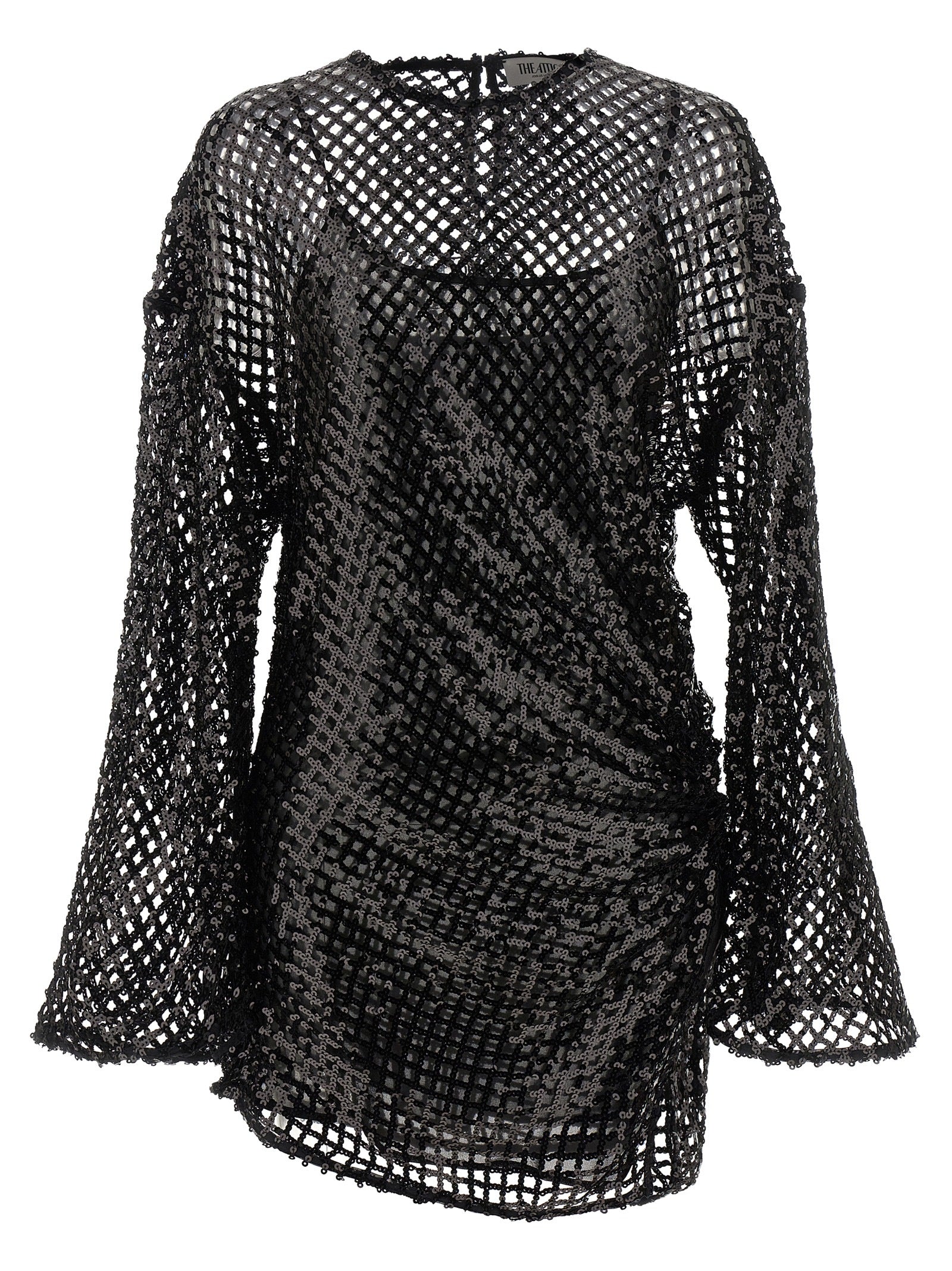 Dress by The Attico for women in polyester sequins black & transparent features an cute silhouette, detailed with a long-sleeve and crew split neckline that elegantly flows into a cute short mini.