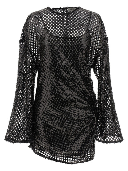 Dress by The Attico for women in polyester sequins black & transparent features an cute silhouette, detailed with a long-sleeve and crew split neckline that elegantly flows into a cute short mini.