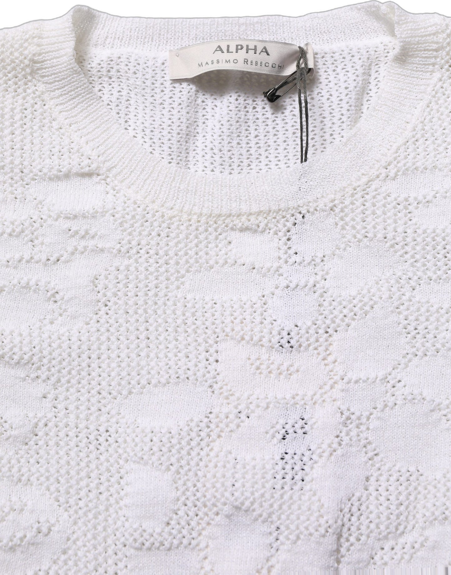 Alpha Studio White Floral Lace Knit Fabric Short Sleeves Blouse Top