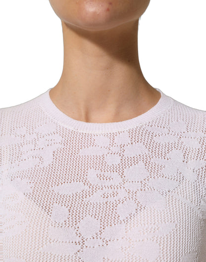 Alpha Studio Alpha Women's Short-Sleeve Crew Neck Cotton Nylon & Lace Blouse - White Floral