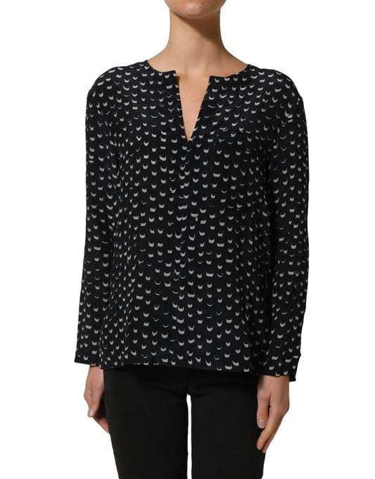 Bruno Manetti Women's Long-Sleeve V Neck Silk Blouse - Black