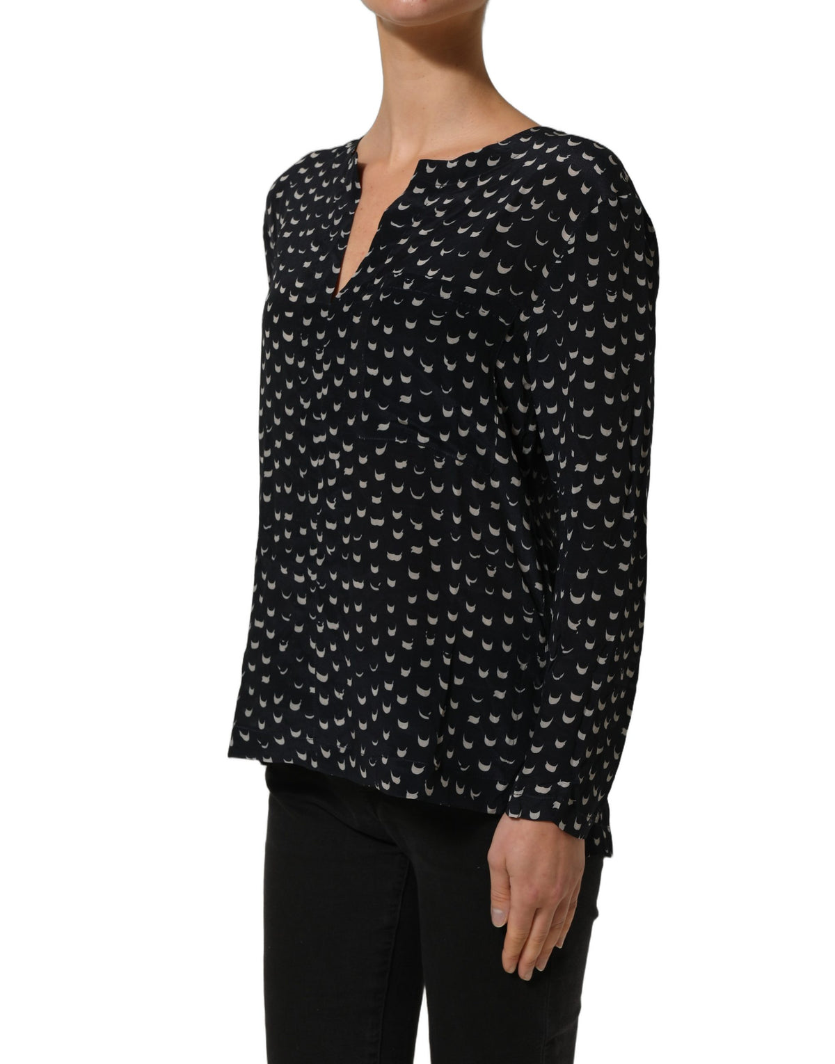 Bruno Manetti Women's Long-Sleeve V Neck Silk Blouse - Black