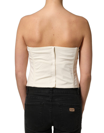 Elisabetta Franchi Off White Strapless Sweetheart Neck Top