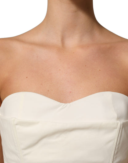 Elisabetta Franchi Off White Strapless Sweetheart Neck Top
