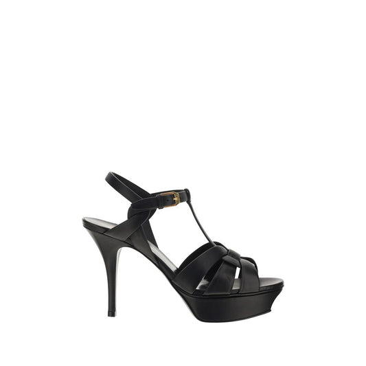 Platform Stiletto Ankle Strap Cage Sandals by Saint Laurent for women in bos taurus calf leather black features an exquisite silhouette, showcasing the exquisite Women's Bos Taurus Calf Leather Platform Stiletto Ankle Strap Cage Sandals with a stiletto platform and almond toe style.