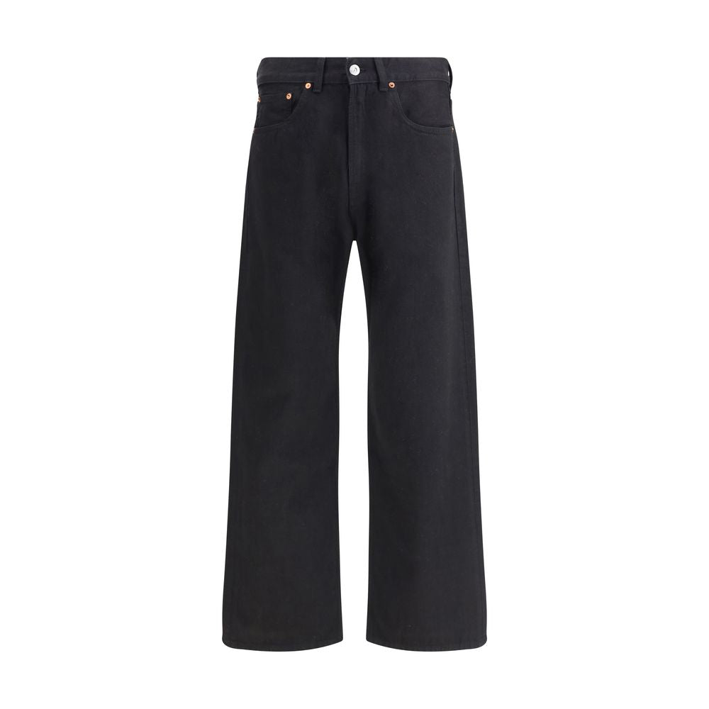Jeans by Our Legacy for men in cotton denim black presents a refined pantology silhouette, artfully defined by a refined pantology straight-leg, relaxed-fit, regular-fit & wide, long, and a sophisticated .