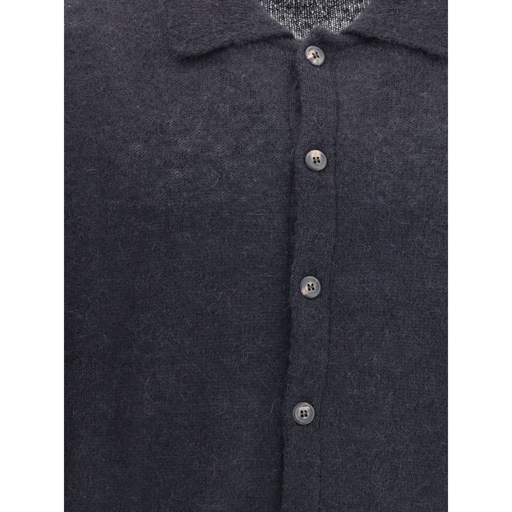 Cardigan by Our Legacy for men in polyamide & alpaca wool black presents a textural silhouette, artfully finished with a textural wrap neckline and for a sophisticated, textural look.
