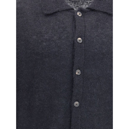 Cardigan by Our Legacy for men in polyamide & alpaca wool black presents a textural silhouette, artfully finished with a textural wrap neckline and for a sophisticated, textural look.