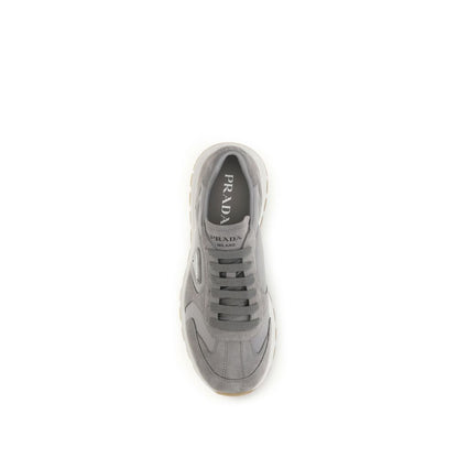 Athletic Sneakers by Prada for men in nylon polyamide leather gray presents a sleek silhouette, perfectly capturing the athletic style essence of Men's Athletic Nylon Polyamide Leather Sneakers with its sleek design and premium finish.