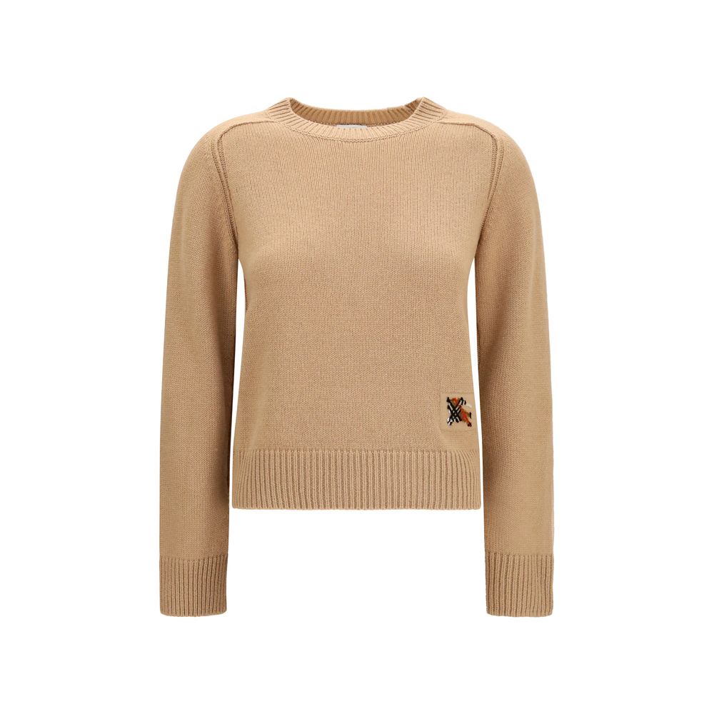 Sweater by Burberry for women in cashmere wool & capra leather beige showcases an masterful silhouette, artfully detailed with a masterful crew neckline and for a sophisticated, premium finish.
