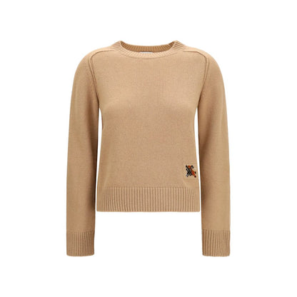 Sweater by Burberry for women in cashmere wool & capra leather beige showcases an masterful silhouette, artfully detailed with a masterful crew neckline and for a sophisticated, premium finish.