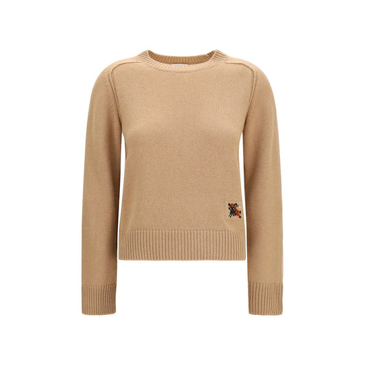 Sweater by Burberry for women in cashmere wool & capra leather beige showcases an masterful silhouette, artfully detailed with a masterful crew neckline and for a sophisticated, premium finish.