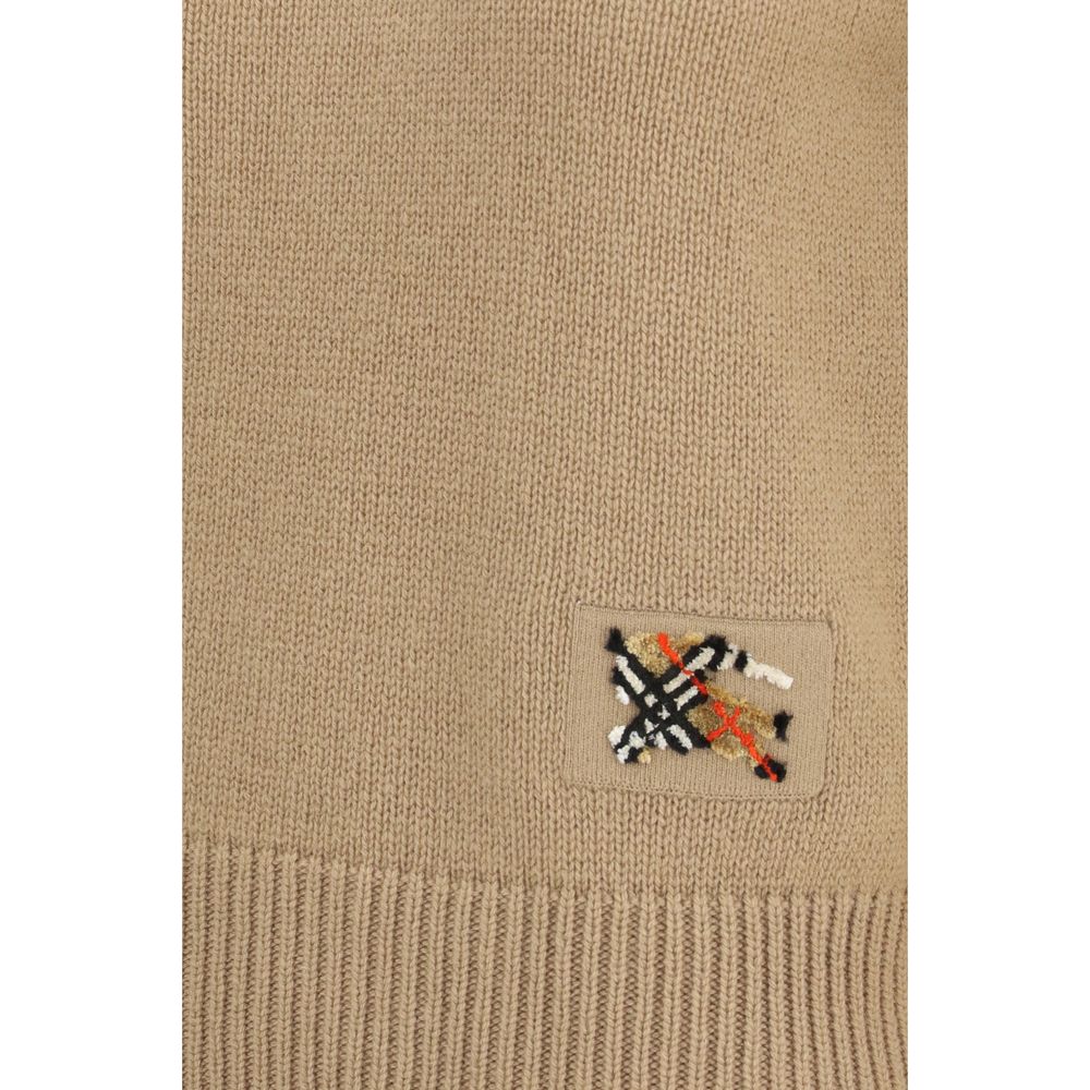Sweater by Burberry for women in cashmere wool & capra leather beige showcases a discreet silhouette, finished with a discreet and for a discreet look.