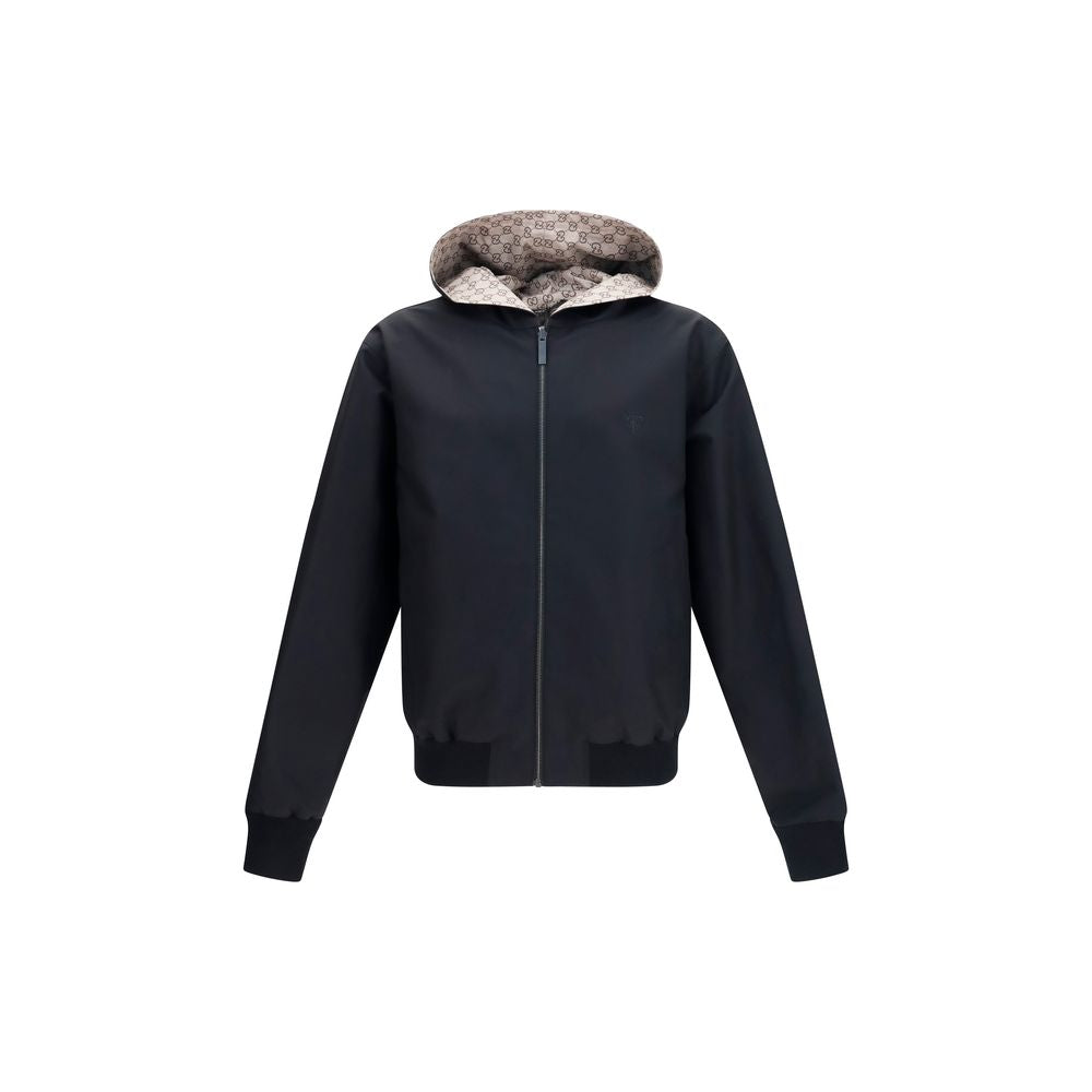 Hooded Jacket by Gucci for men in nylon cotton polyester black & brown presents a authentic silhouette, artfully detailed with a authentic hooded neckline and functional pockets & hooded for a premium authentic finish.