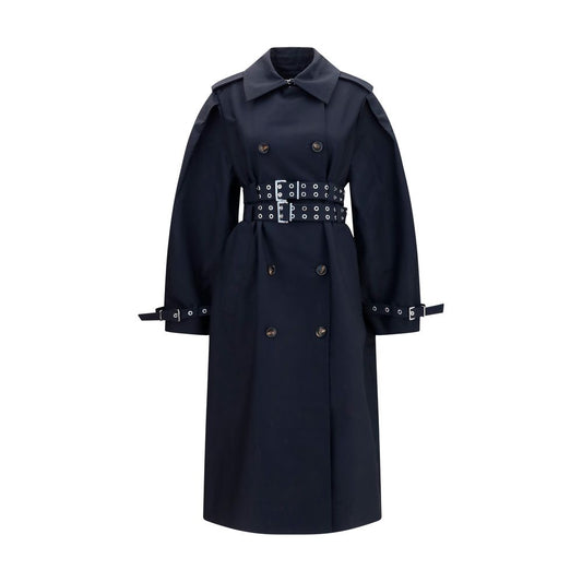 Trench Coat by Ganni for women in cotton black & signature presents a distinguished silhouette, artfully detailed with pockets and a distinguished for a sophisticated, distinguished finish.