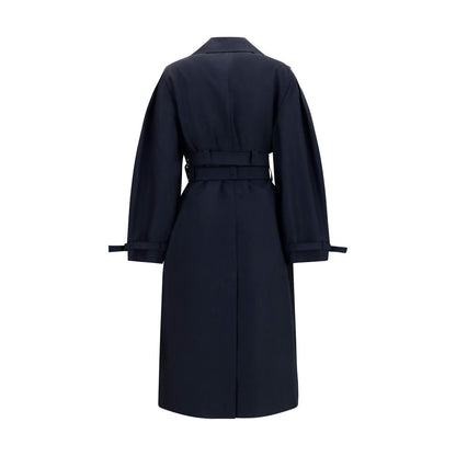 Trench Coat by Ganni for women in cotton black & signature presents a distinguished silhouette, artfully detailed with pockets and a distinguished for a sophisticated, distinguished finish.