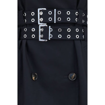 Trench Coat by Ganni for women in cotton black & signature features an dramatic silhouette, perfectly showcasing the elegant and sophisticated pockets for a truly dramatic aesthetic.