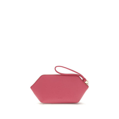 Mini Pouch Clutch Handbag by Ganni for women in polyester polyurethane tu grained leather multicolor & signature features a sculptural silhouette with a secure zipper, ample , and versatile handle for a sculptural finish.