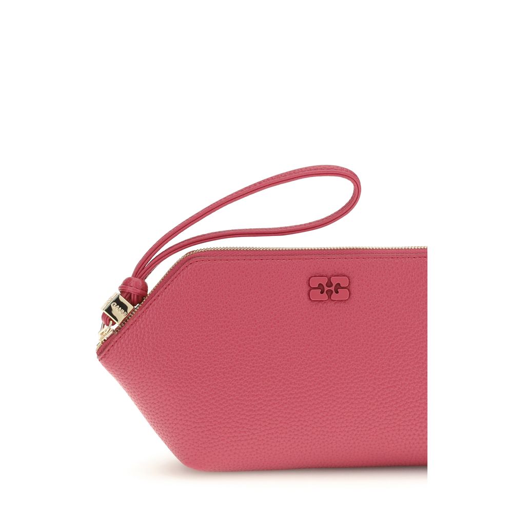 Mini Pouch Clutch Handbag by Ganni for women in polyester polyurethane tu grained leather multicolor & signature features a statuesque silhouette, showcasing a secure zipper and organized with versatile handle for statuesque evening wear.