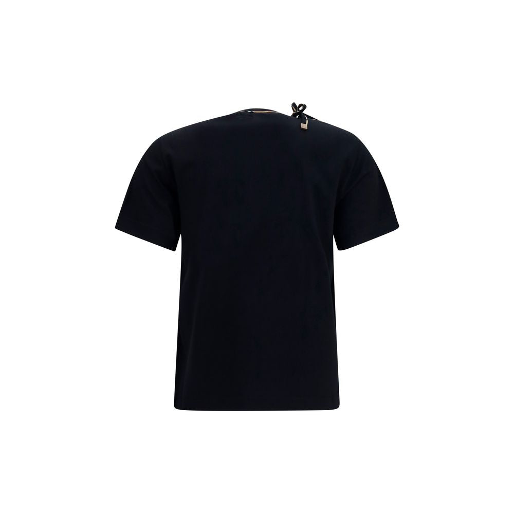 T-Shirt by Burberry for women in cotton black & patterned showcases a fashionable silhouette, elegantly detailed with a fashionable and crew neckline for a sophisticated, high-fashion look.