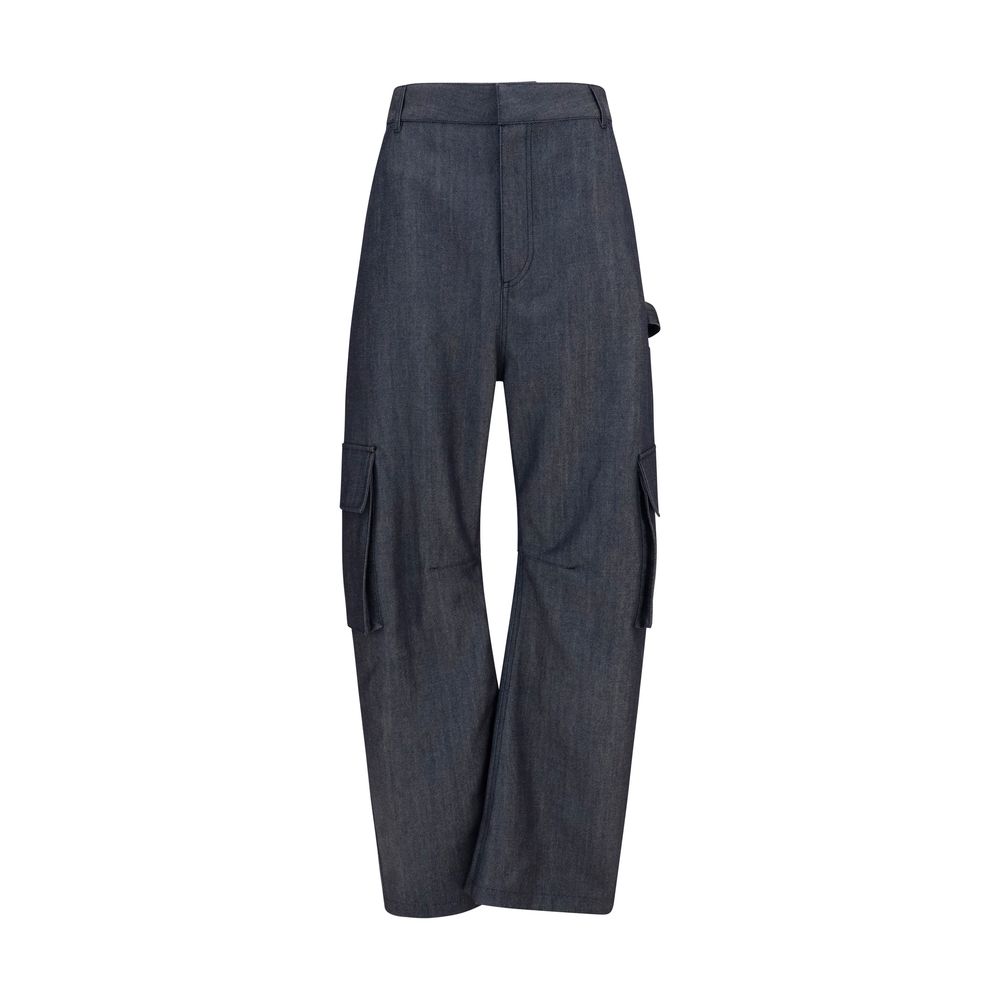 Cargo Pants by Balenciaga for women in denim & wool blue & print presents a on trend silhouette, artfully finished with a on trend oversized, long, and mid rise for a sophisticated look.