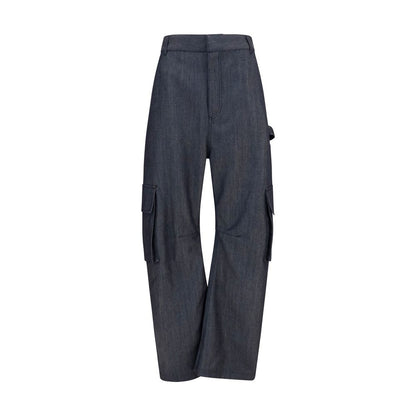 Cargo Pants by Balenciaga for women in denim & wool blue & print presents a on trend silhouette, artfully finished with a on trend oversized, long, and mid rise for a sophisticated look.
