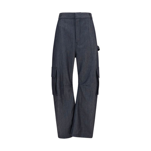 Cargo Pants by Balenciaga for women in denim & wool blue & print presents a on trend silhouette, artfully finished with a on trend oversized, long, and mid rise for a sophisticated look.